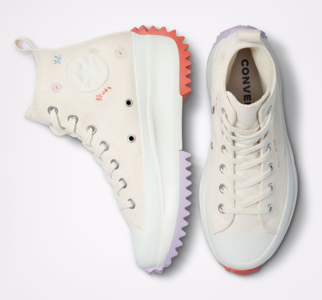 Women's Converse Run Star Embroidered Floral Platform Shoes Light | 102-SUKQCP