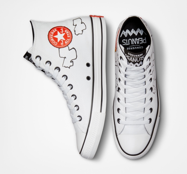 Women's Converse Peanuts Chuck Taylor All Star High Tops White / Black / Red | 539-CBIMKL