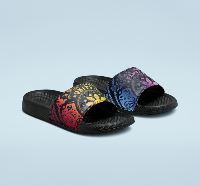 Women's Converse All Star Slide Pride Canvas Shoes Black / Purple / Orange | 934-IWHCMU