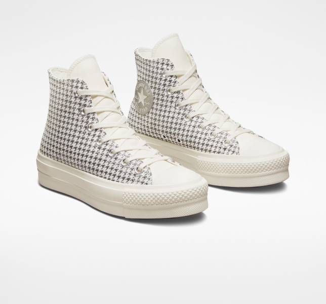 Women's Converse Chuck Taylor All Star Lift Houndstooth Shine High Tops Silver | 983-WEXIAM