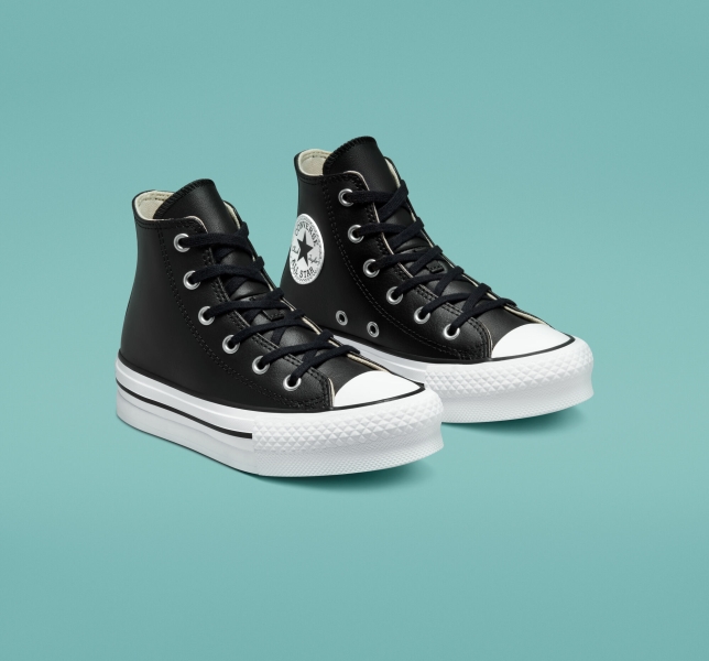 Kids' Converse Chuck Taylor All Star Lift Leather Platform Shoes Black / Beige White / White | 386-XUPSYH