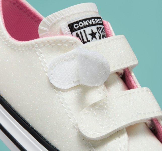 Kids' Converse Chuck Taylor All Star Rave Easy-On Glitter Canvas Shoes Silver / Pink / White | 265-EDYJKU