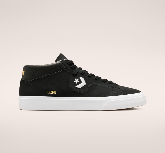 Men's Converse CONS Louie Lopez Pro Mid Skate Shoes Black / Black / White | 569-TISODR
