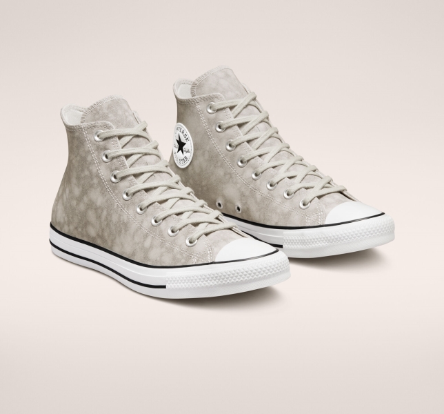 Men's Converse Chuck Taylor All Star Distressed Leather Canvas Shoes Light Beige | 712-MHDSZJ