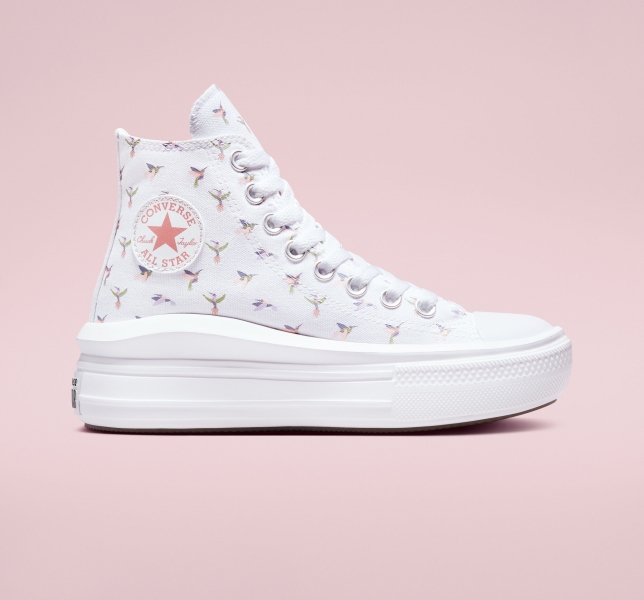 Kids' Converse Chuck Taylor All Star Move Hummingbirds Platform Shoes White / Red Pink | 537-AKMDRC