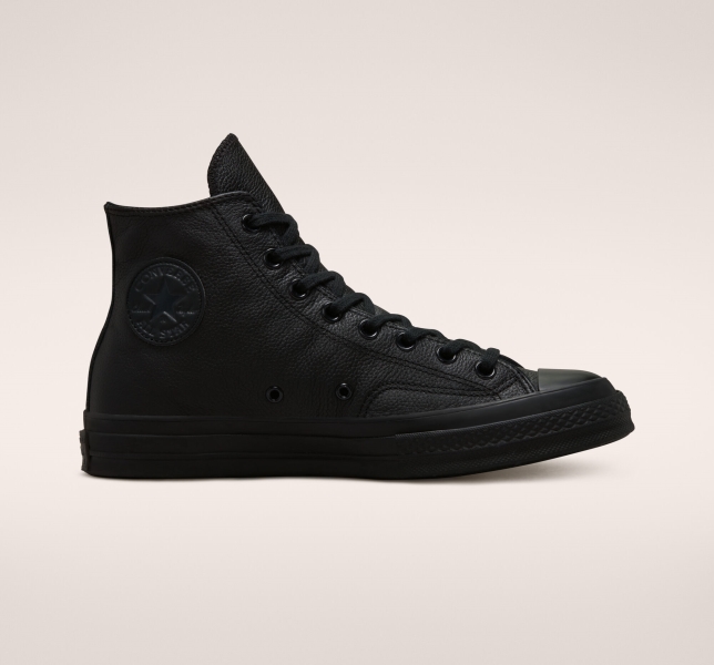 Men's Converse Chuck 70 Tonal Leather Canvas Shoes Black / Black / Black | 940-IDJRKF