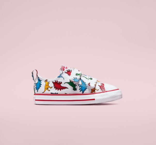 Kids' Converse Chuck Taylor All Star Easy-On Dinosaurs Canvas Shoes White / Red / Blue | 247-DOUAJB