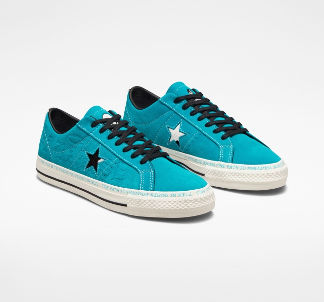 Men's Converse One Star Pro Sean Pablo Canvas Shoes Turquoise / Black | 739-HIYKSM