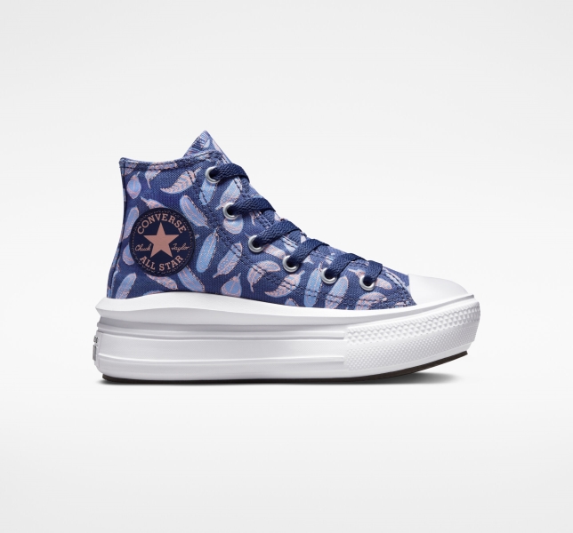 Kids' Converse Chuck Taylor All Star Move Feathers Platform Shoes Purple / Royal | 495-UDYZAC