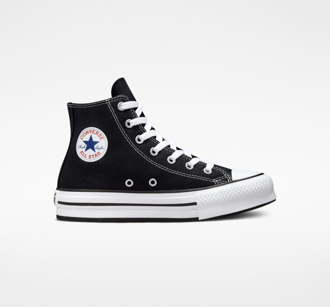 Kids' Converse Chuck Taylor All Star Lift Platform Shoes Black / White / Black | 807-YECQOM