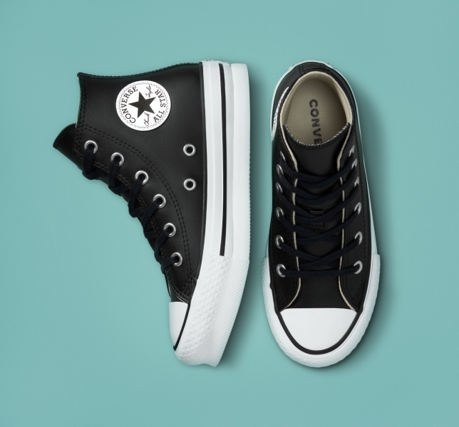 Kids' Converse Chuck Taylor All Star Lift Leather Platform Shoes Black / Beige White / White | 386-XUPSYH