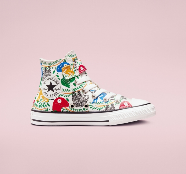 Kids' Converse Chuck Taylor All Star Easy-On Multicolored Animals Canvas Shoes White / Multicolor / Black | 936-AENIJV