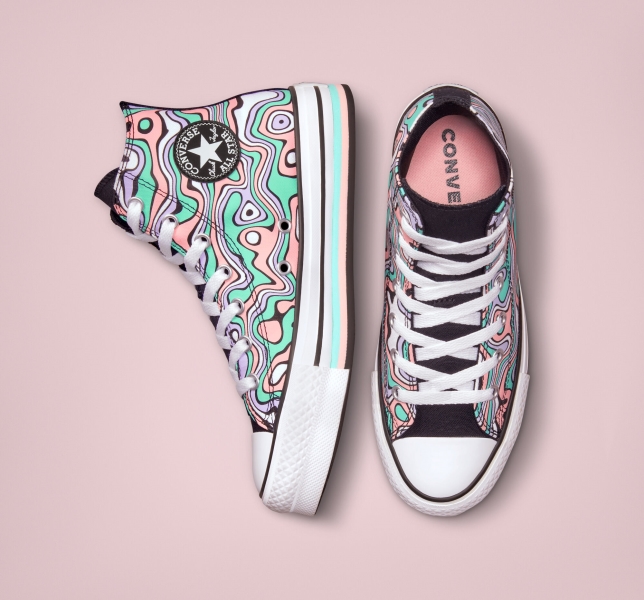 Kids' Converse Chuck Taylor All Star Lift Swirl Platform Shoes Light Turquoise / Coral | 391-OPHRWG