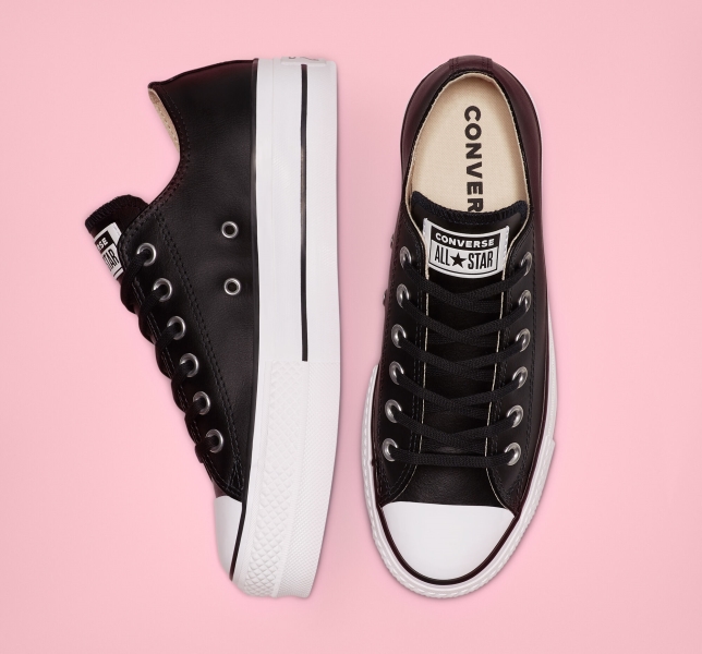 Women's Converse Chuck Taylor All Star Lift Leather Leather Shoes Black / Black / White | 123-SBQIMW