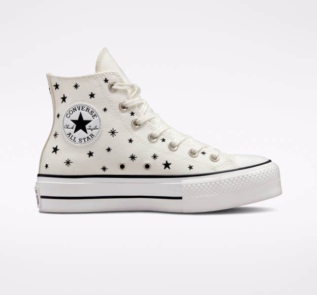 Women's Converse Chuck Taylor All Star Lift Embroidered Stars High Tops Black / Purple | 603-ETRAPX