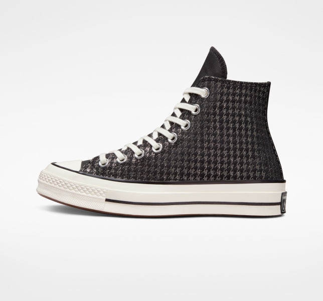 Women's Converse Chuck 70 Houndstooth Shine High Tops Black / Silver | 324-WNMFBQ