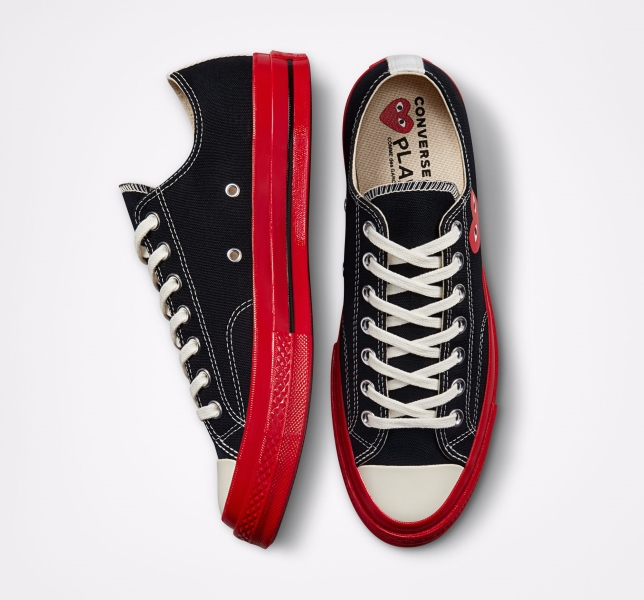 Women's Converse Comme des PLAY Chuck 70 Low Tops Black / Red | 594-ZSBQCO