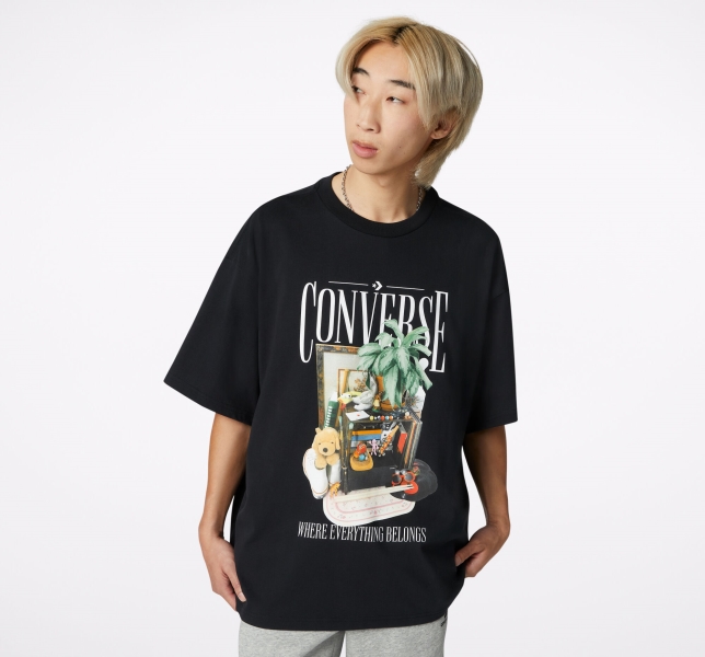 Men's Converse Hidden Treasures Graphic T Shirts Black | 296-ZPMNYD