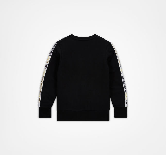 Kids' Converse Checkered French Terry Neck T Shirts Black | 923-ODHUTB