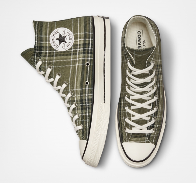 Men's Converse Chuck 70 Tartan Canvas Shoes Black | 158-RFUETI