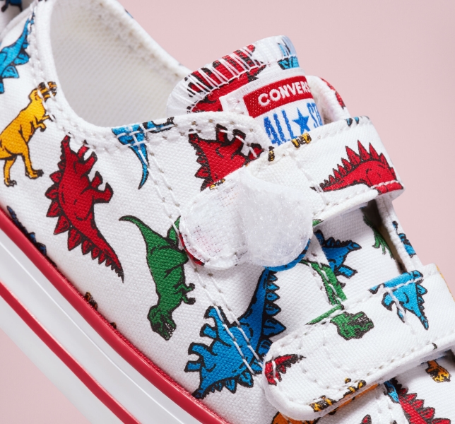 Kids' Converse Chuck Taylor All Star Easy-On Dinosaurs Canvas Shoes White / Red / Blue | 247-DOUAJB