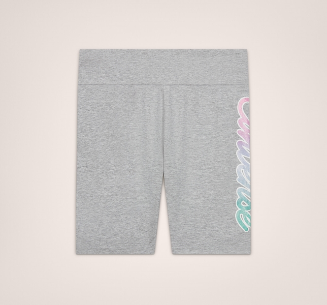 Kids' Converse Glitter Script Rise Bike Shorts Grey | 627-MAFJRC