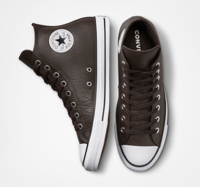 Women's Converse Chuck Taylor All Star Tumbled Leather High Tops Brown / White / Black | 647-STRVOQ