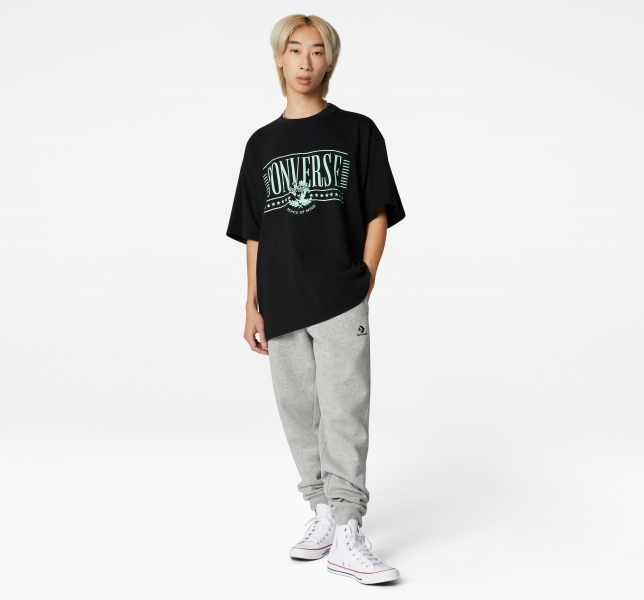 Men's Converse College Graphic T Shirts Black | 459-TJSQEI