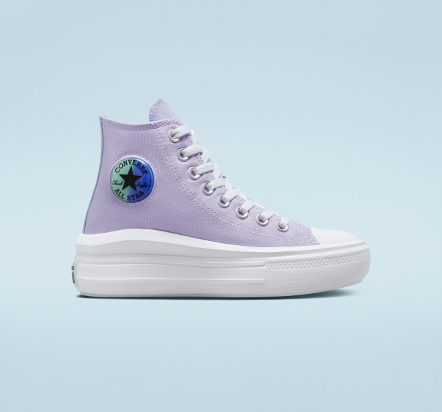 Kids' Converse Chuck Taylor All Star Move Gel Patch Platform Shoes Purple / Royal | 497-GFNWLQ
