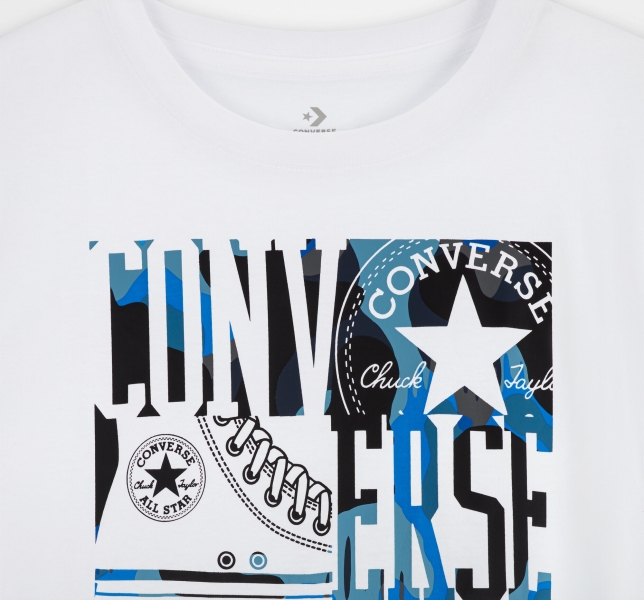 Kids' Converse Camo Logo Stack T Shirts White | 408-HUYALT