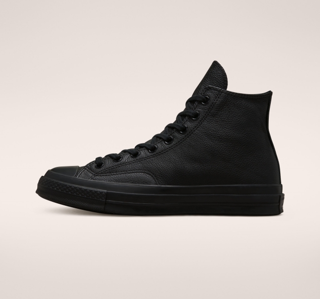 Men's Converse Chuck 70 Tonal Leather Canvas Shoes Black / Black / Black | 387-UMXJRF