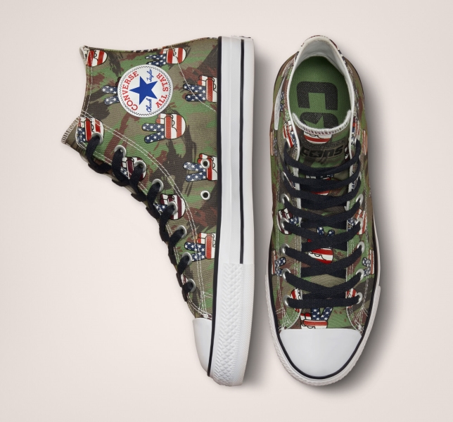 Women's Converse Chuck Taylor All Star Pro Camo Peace Canvas Shoes Grey Green / Navy | 842-YXMUTQ
