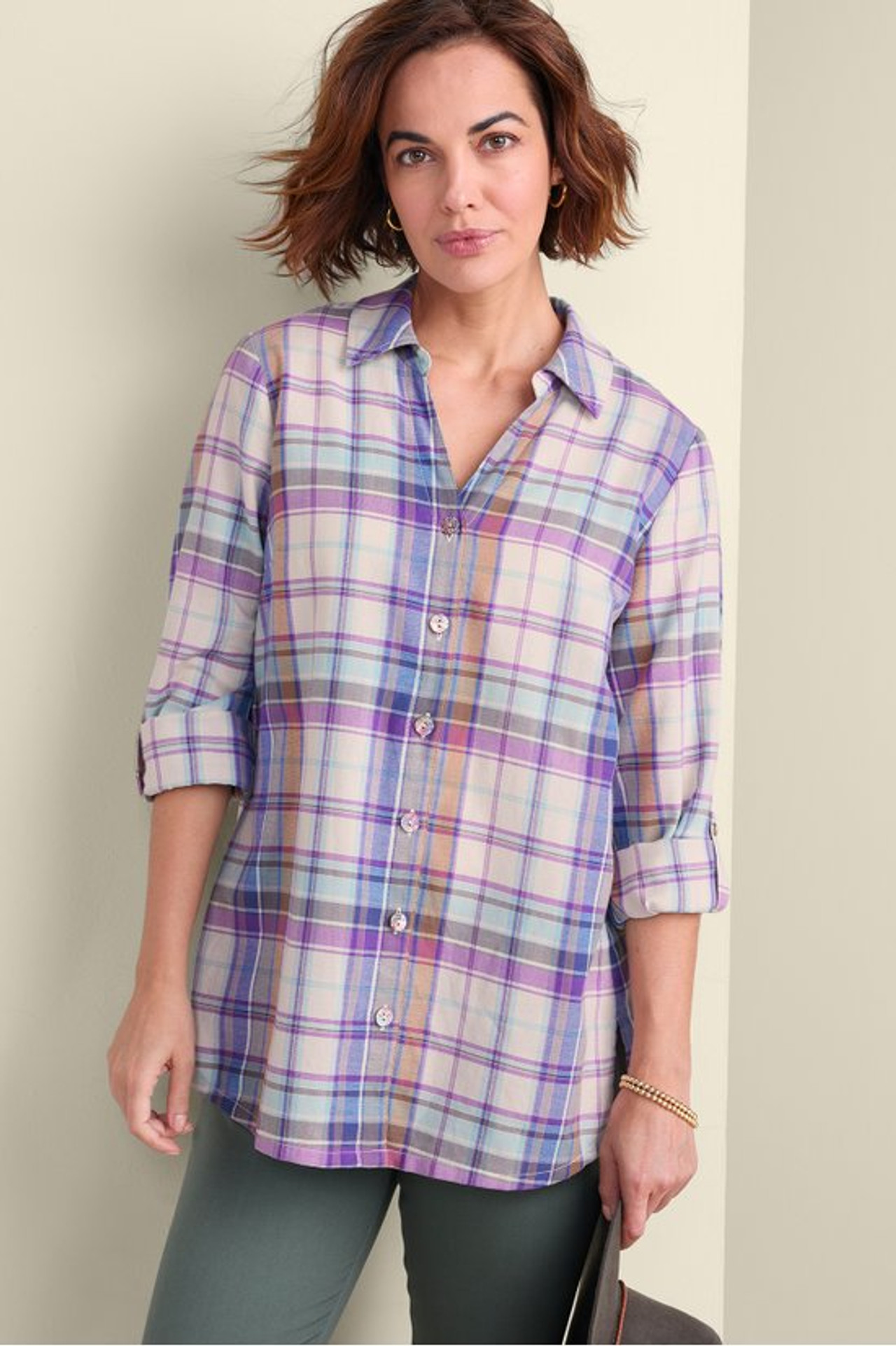 Janine Plaid Button-Front Tunic
