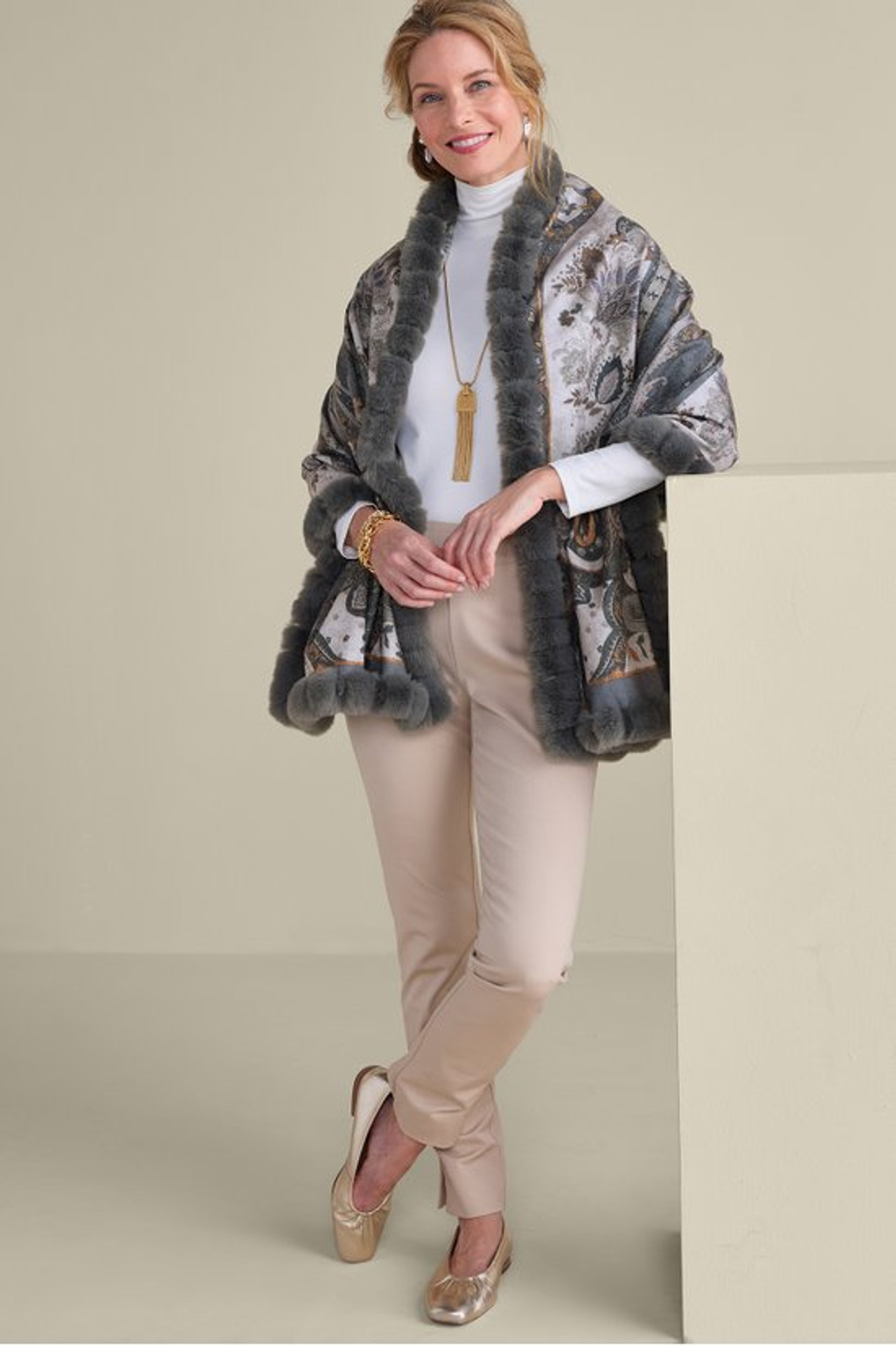 Katya Faux Fur Trim Wrap Scarf