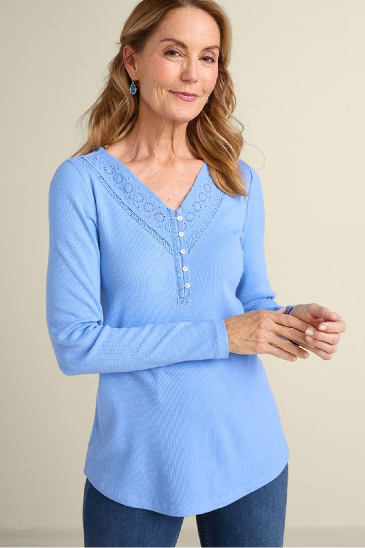 Cindy Lace Trim Slub Knit Top