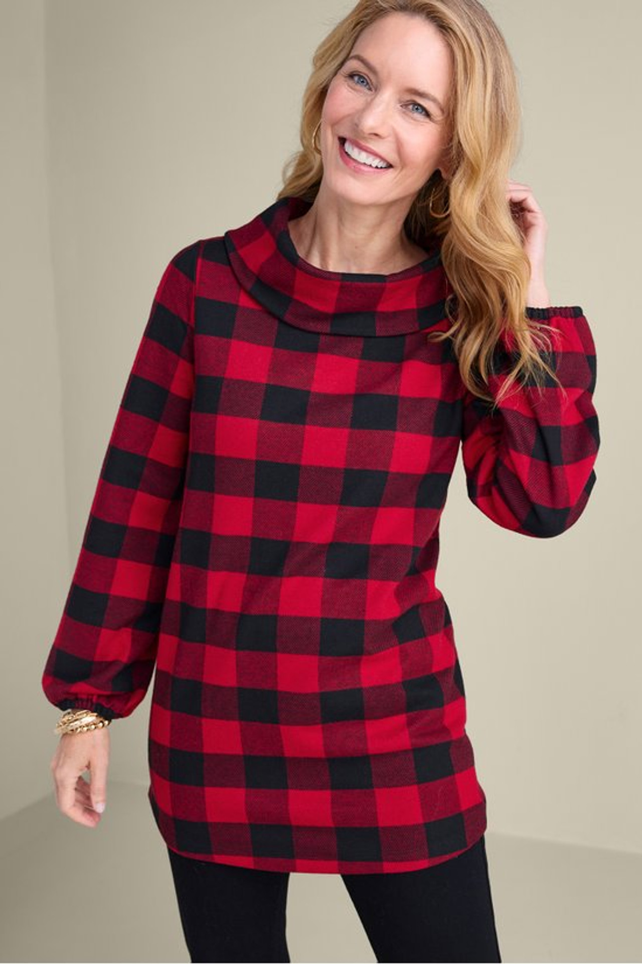 Plaid Perfection Cowl Neck Tunic