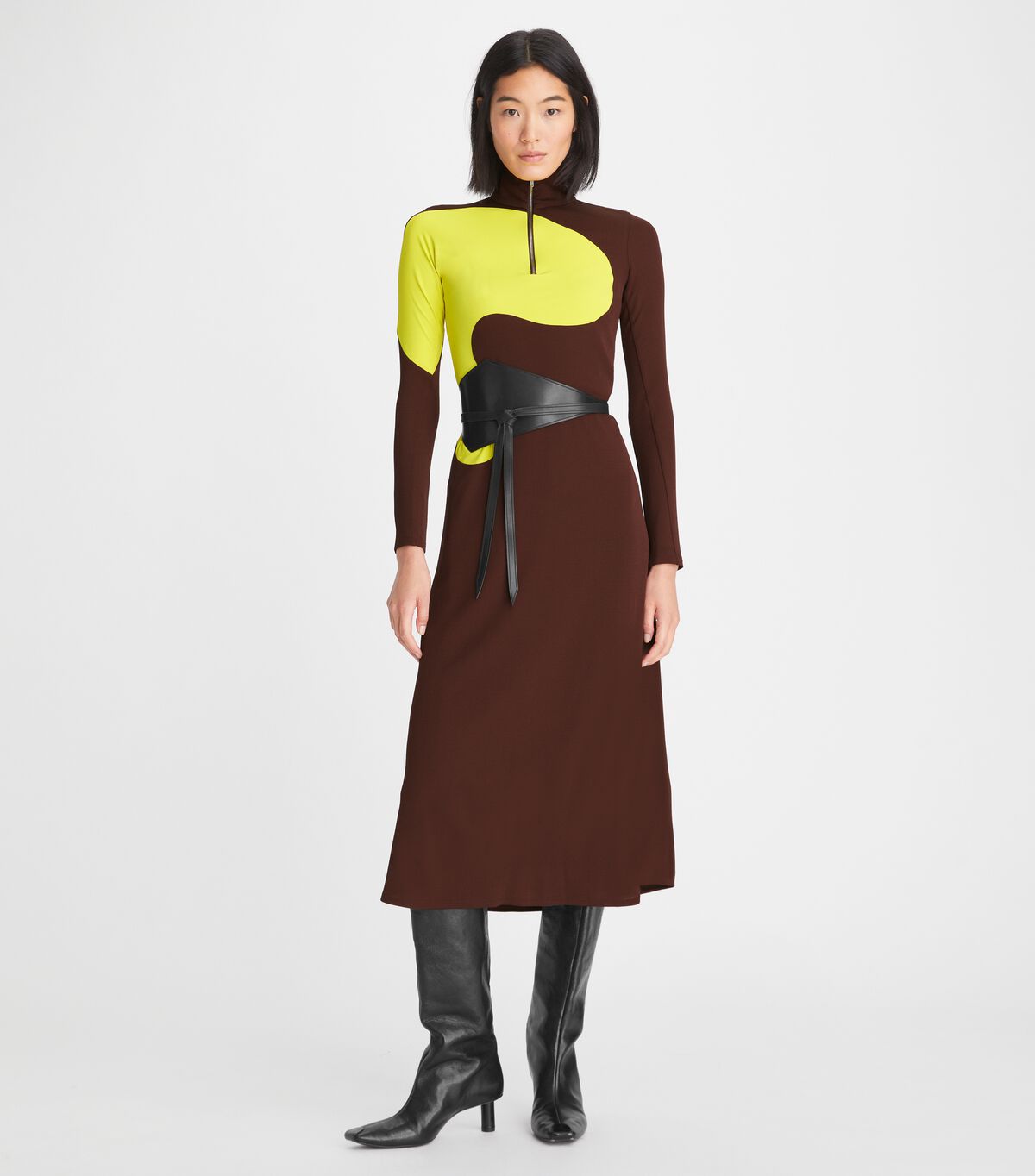 Women's Tory Burch Colorblock Jersey Dress Chocolate | STMANJ-462 - Tory Burch Outlet Sale