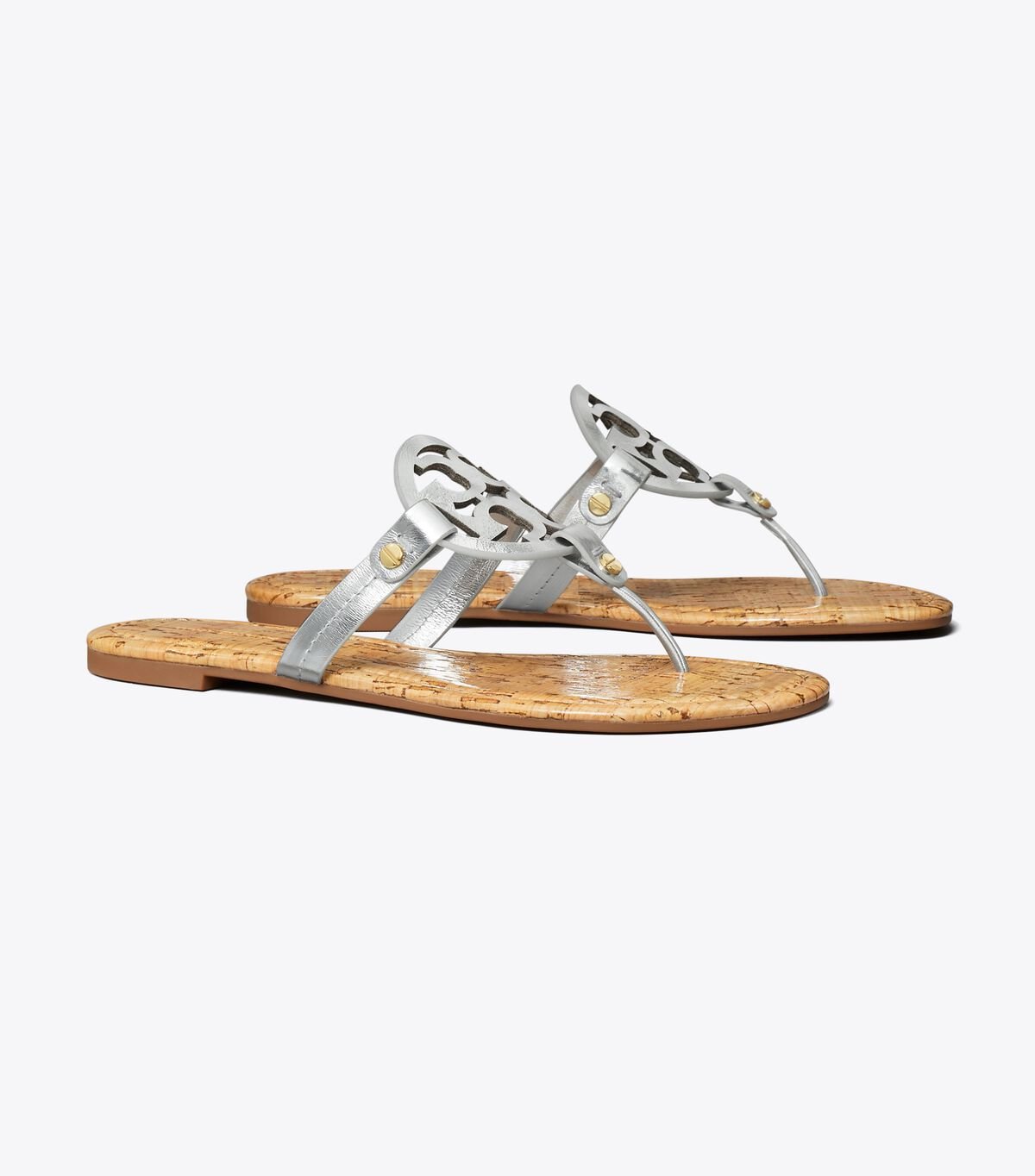 Women's Tory Burch Miller Leather Sandals Silver / Beige | LHWKJE-528 - Tory Burch Outlet Sale