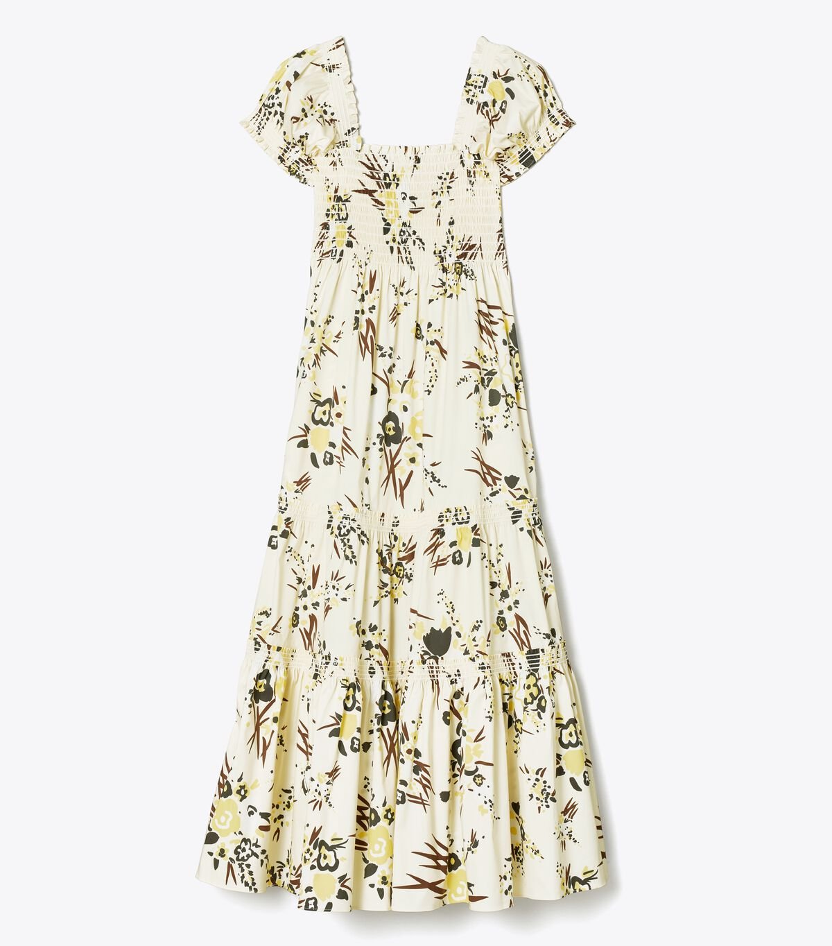 Women's Tory Burch Printed Smocked Dress Cream | QLFNSP-835 - Tory Burch Outlet Sale