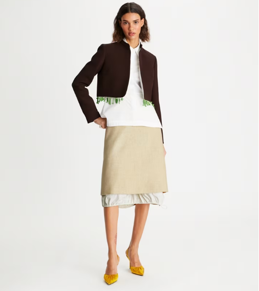 Women's Tory Burch Double-faced Wool Cropped Jackets Chocolate | KZAEWC-168 - Tory Burch Outlet Sale