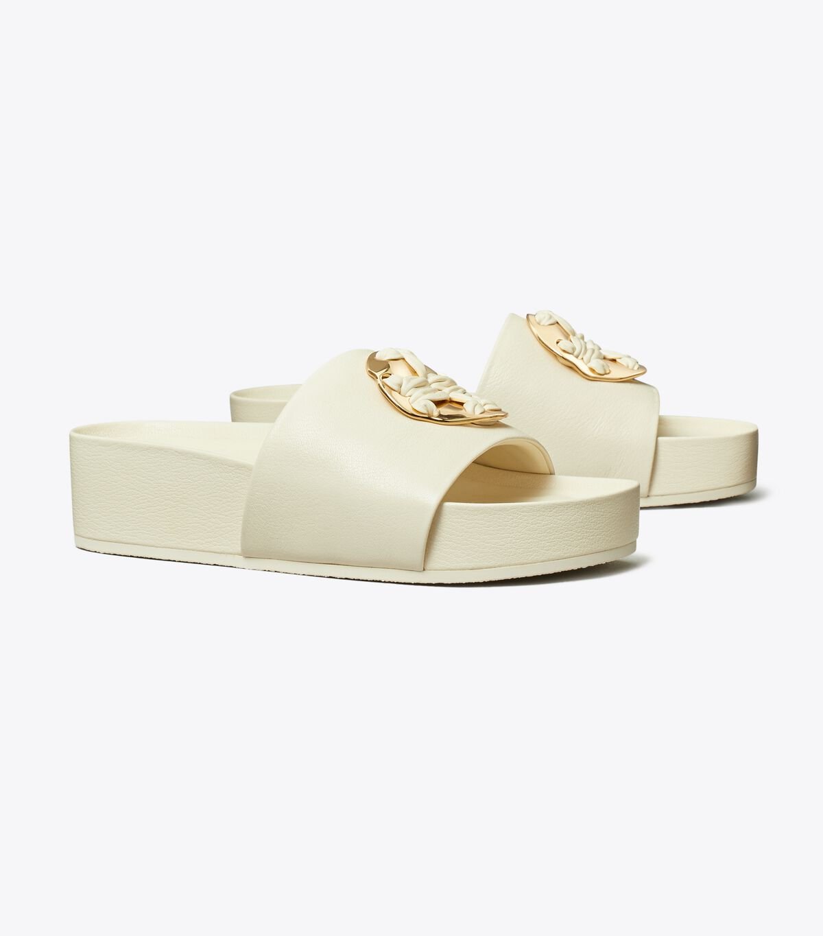 Women's Tory Burch Woven Double T Slides Light Cream | IRLYPW-492 - Tory Burch Outlet Sale