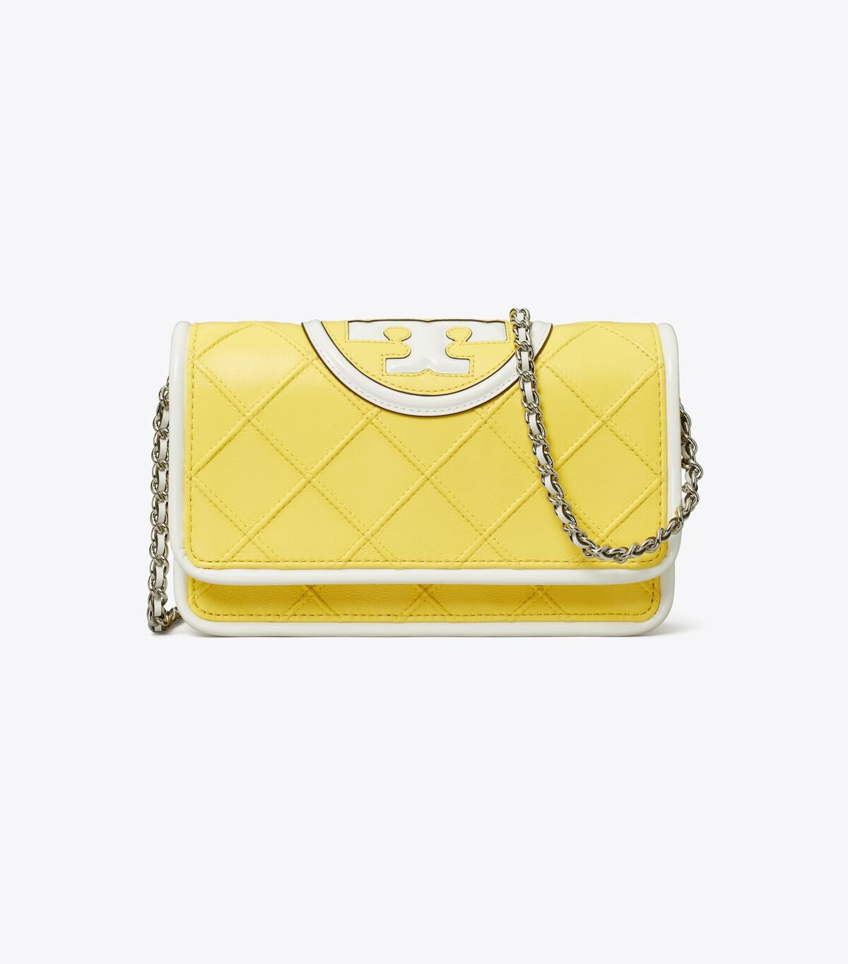 Women's Tory Burch Fleming Soft Patent Border Chain Crossbody Bags Lemon | YACUPD-715 - Tory Burch Outlet Sale
