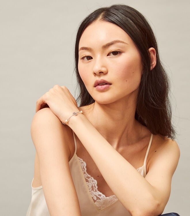 Women's Tory Burch Crystal Pearl Logo Bracelet Silver | VCXDYQ-347 - Tory Burch Outlet Sale