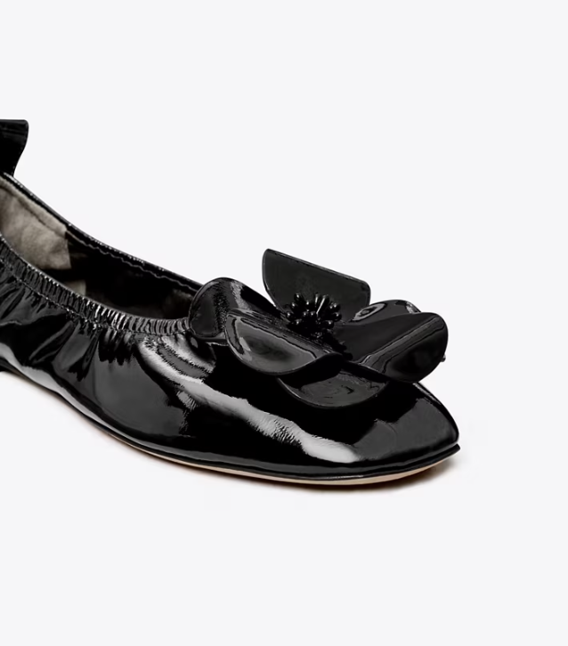 Women's Tory Burch Flower Flat Shoes Black | YALFXB-230 - Tory Burch Outlet Sale