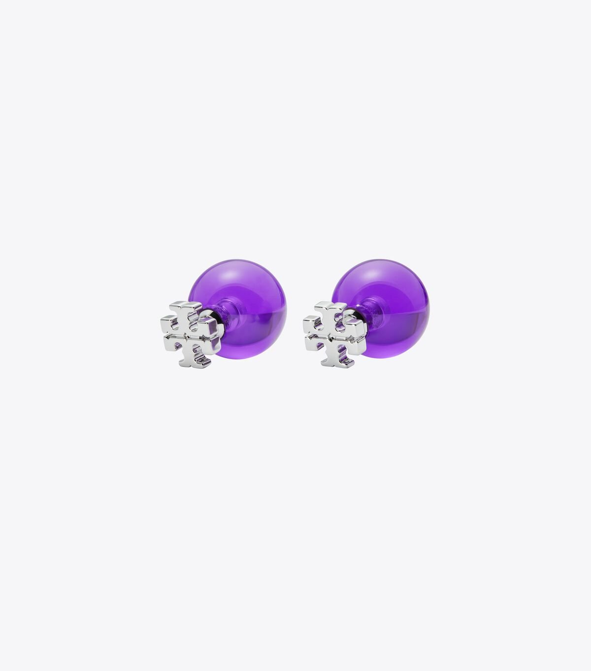 Women's Tory Burch Resin Logo Double-stud Earrings Silver / Purple | YUSVTI-164 - Tory Burch Outlet Sale