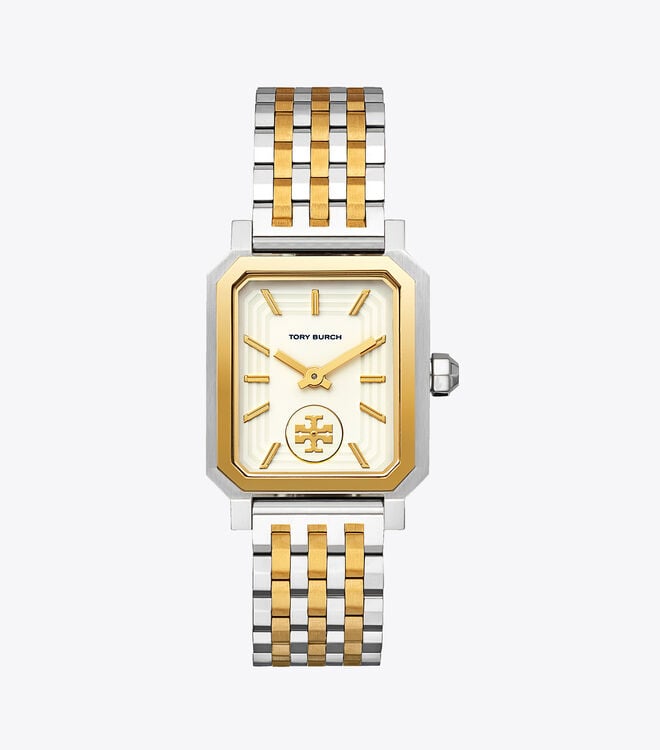 Women's Tory Burch Robinson stainless Steel/cream, 27 X 29 Mm Watches Gold / Silver | SZDTRQ-284 - Tory Burch Outlet Sale