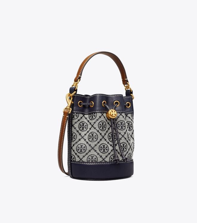 Women's Tory Burch Mini T Monogram Bucket Bags Navy | FHCZWG-056 - Tory Burch Outlet Sale