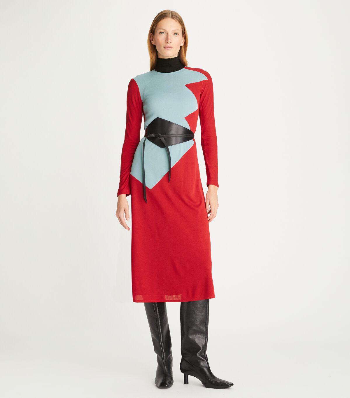 Women's Tory Burch Colorblock Honeycomb Jersey Dress Red | URWBDL-645 - Tory Burch Outlet Sale