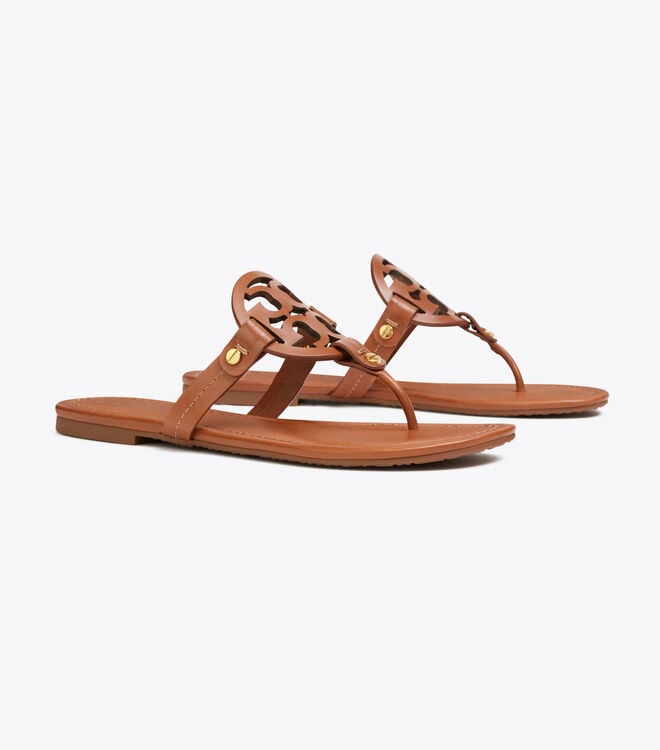 Women's Tory Burch Miller Leather Sandals Brown | XUIWNQ-610 - Tory Burch Outlet Sale