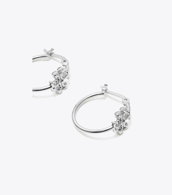 Women's Tory Burch Small Eleanor Hoop Earrings Silver | JFPQRH-690 - Tory Burch Outlet Sale